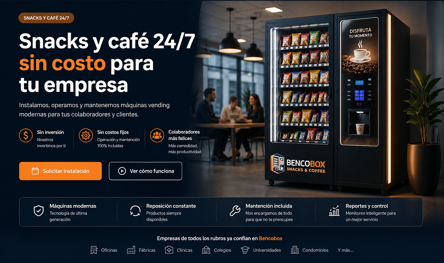 Snacks y café 24/7 sin costo para tu empresa